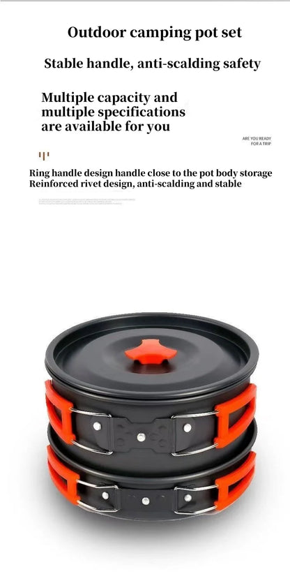 Camping Cookware Cooking Kettle Pot Hiking Picnic Equipment Portable Frying Pan Hanging Pot, Hiking Picnic Tableware
