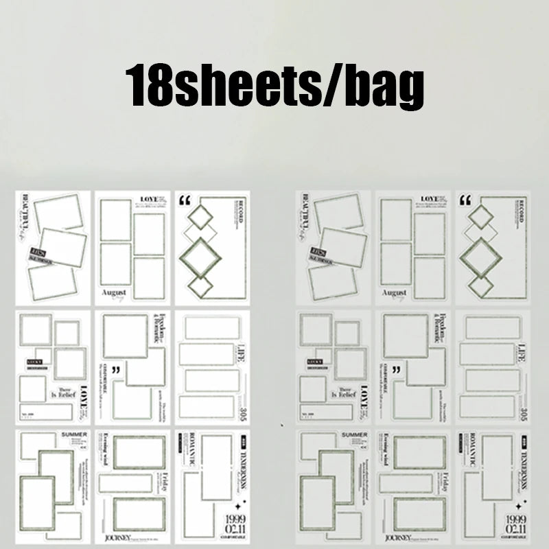 Mr. Paper 18pcs/bag Basic Border Theme Dual-Material Die-Cut Stickers Handbook Materials DIY Scrapbook Journal Frame Photo Album