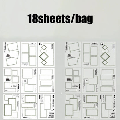 Mr. Paper 18pcs/bag Basic Border Theme Dual-Material Die-Cut Stickers Handbook Materials DIY Scrapbook Journal Frame Photo Album