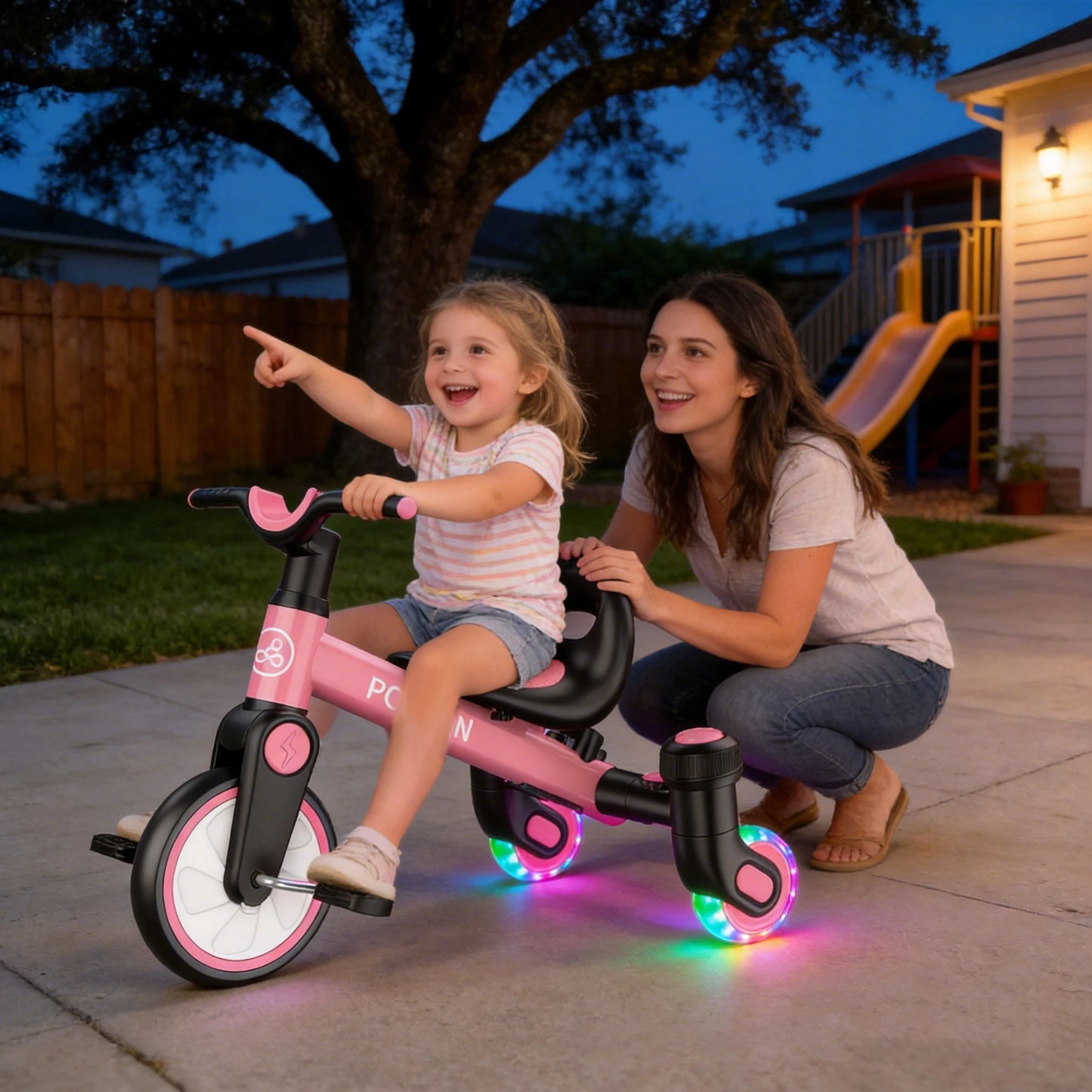 3-IN-1 Toddler Tricycle For 1.5-5 Years Old Drift Trike With 360° Spin Light Up Wheels Adjustable Seat Strong Frame Easy Assembly 3 Ride Modes Toddler Bike For Boys And Girls Indoor Outdoor Use White Pink Black Red