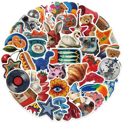 50/100Pcs Retro Y2K Aesthetic Stickers, Vintage Cartoon Vinyl Decals for Laptops, Water Bottles, Guitars, Journals, Notebook