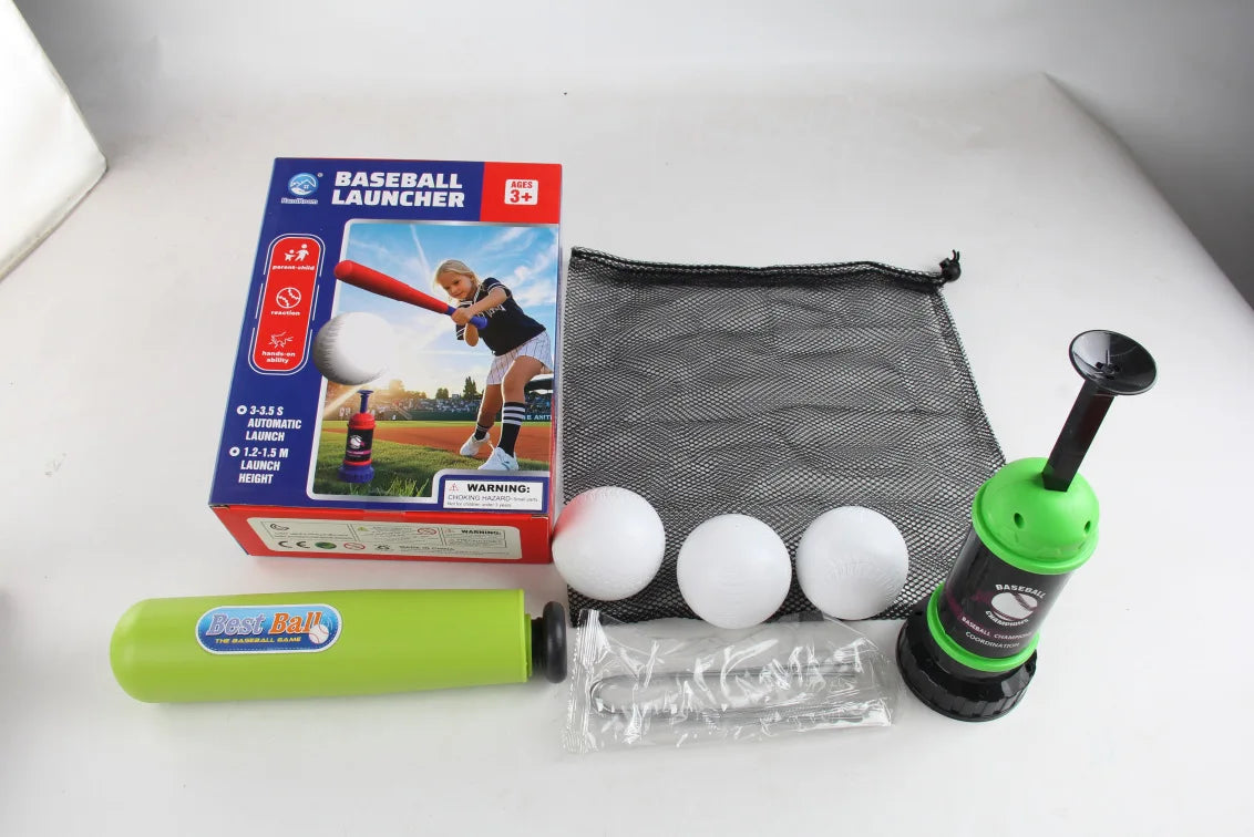 Boys Baseball Pitching Machine Toys Set with Carry Bag Ground Pegs Soft Baseball Outdoor Sports Games Training Toy Kids Gift
