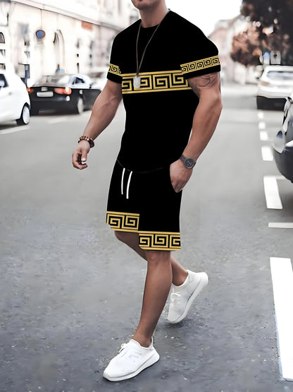 New Plus Size Men's T-shirt And Shorts Set Summer Casual Daily Men's Short Sleeve Top Urban Street Men's Fashion T Shirt Shorts