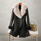 Aorice Women Real Rabbit Leather With Fur Coat Jacket Brand New Female Winter Fox Collar Trench Parka CT189