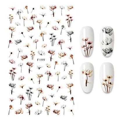 Black and White Love Flowers Line Art 3D Stickers Nail Decals Nail Art Accessories Butterfly Rose Nail Stickers Nail Sliders