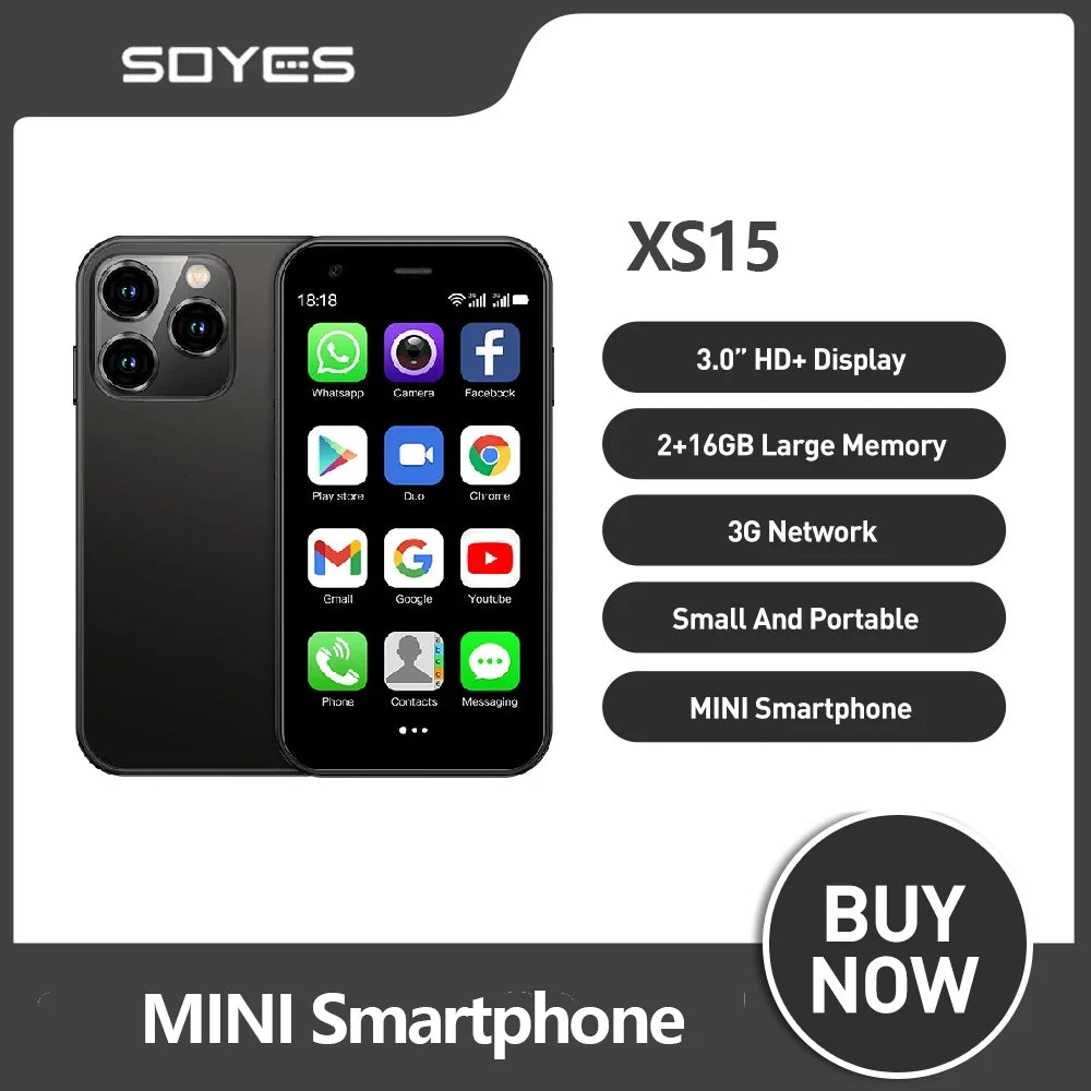 SOYES XS15 Ultra-thin 3.0Inch Small Phone 2GB+16GB Android 8.1 Dual SIM Standby 3G Mini Smartphone 1000mAh Wifi GPS Mobile Phone
