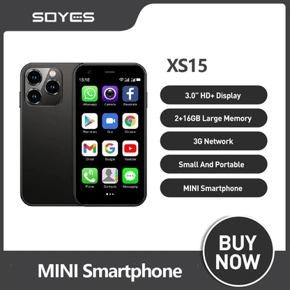SOYES XS15 Ultra-thin 3.0Inch Small Phone 2GB+16GB Android 8.1 Dual SIM Standby 3G Mini Smartphone 1000mAh Wifi GPS Mobile Phone