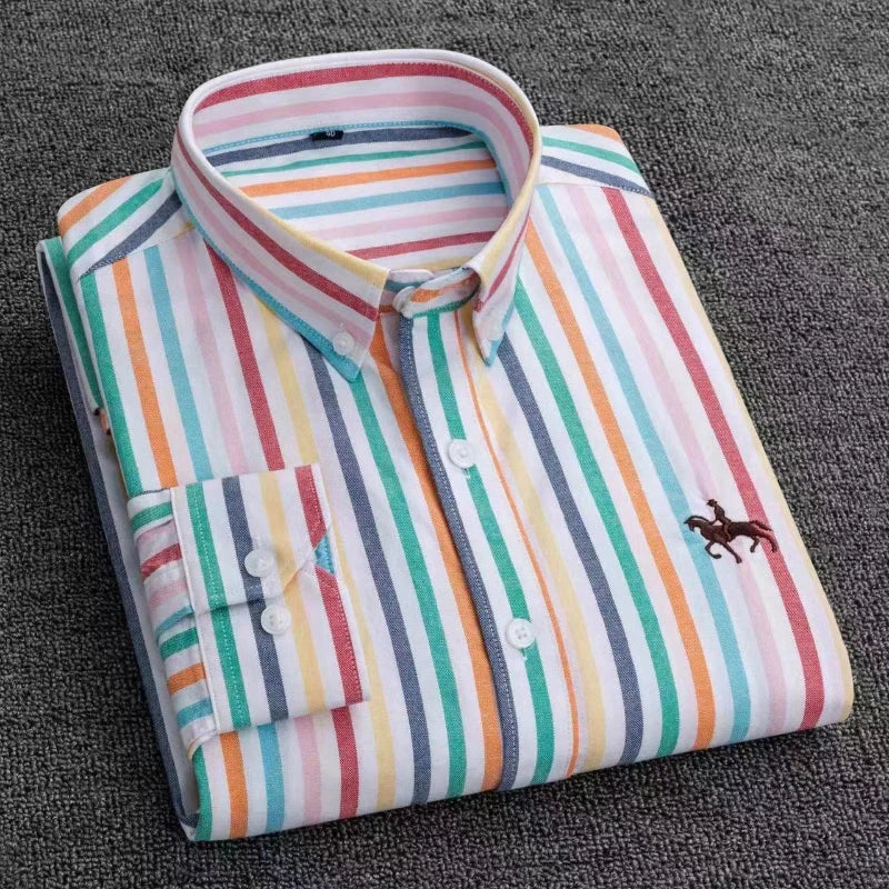 100% Cotton Oxford Shirt For Men's Long Sleeve Solid Casual Business Regular-Fit Formal Dress Shirts Social Blouse Male Clothes