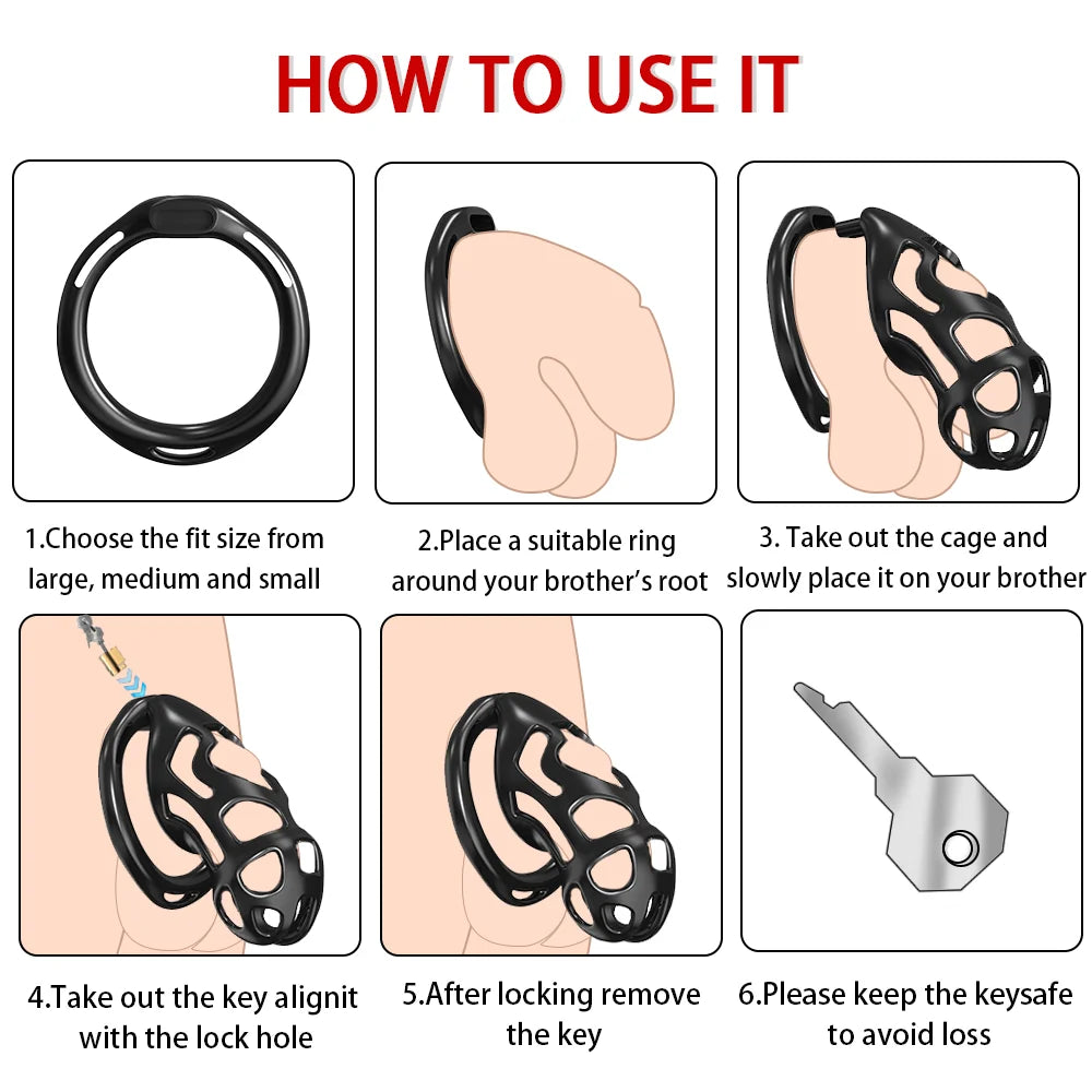 Male Chastity Cage with 3 Rings Cock Cage Adult Sex Toy Penis Bondage Urethral Lock Male Cuckold Erotic Couple BDSM Toy Cock Cag
