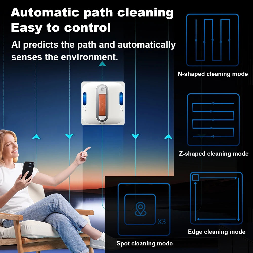 Robot Window Cleaner Liectroux S11,9000Pa Strong Suction, 4-Way Water Spray, Floating Scraping Tech, Smart Memory,APP Control