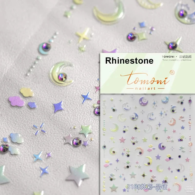 1PC 5D Korean Bronzing Nail Stickers Japanese Gold Silver Star Moon Luxury DIY Nail Art Decoration Decals Manicure Accessories