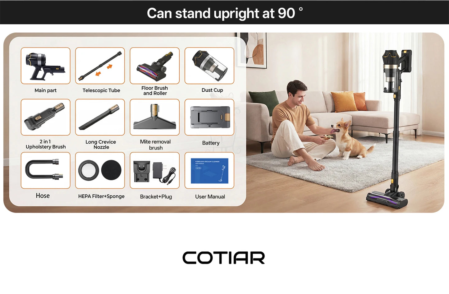 COTIAR V30 PRO 75kPa 800W Cordless Vacuum Cleaner Strong Suction 95 Mins Runtime Handheld Home Appliance Portable Removable Battery