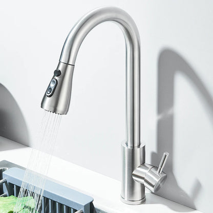 Kitchen Faucets Brushed Nickel Pull Out Kitchen Sink Water Tap Deck Mounted Mixer Stream Sprayer Head Hot Cold Taps Sliver