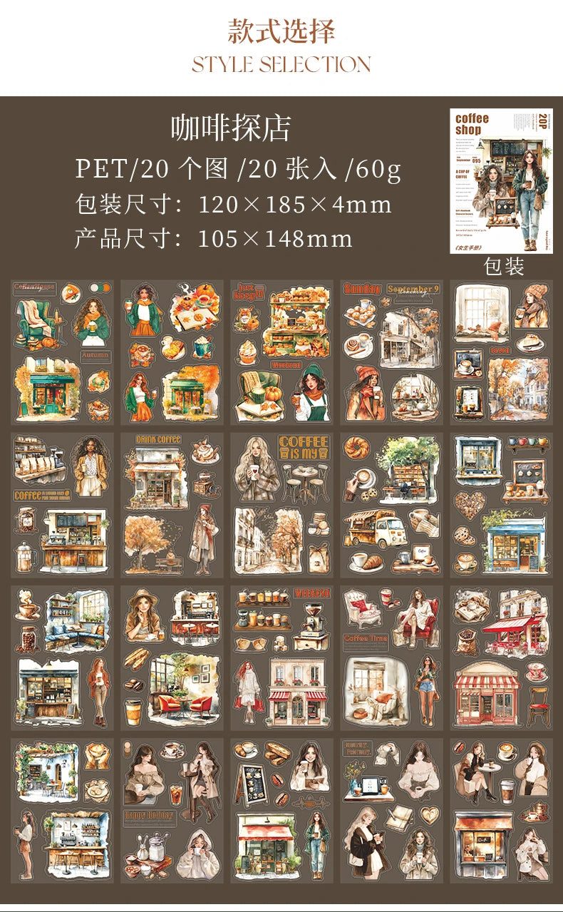JIANQI 20 Sheets PET Die cut Stickers book Girl's Handbook Decorative handmade Scrapbooking Material Diary Album Craft Supplies
