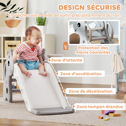 3-in-1 giraffe-shaped children’s slide with a basketball hoop, climbing feature, and balloon, 106x51.5x52 cm, gray