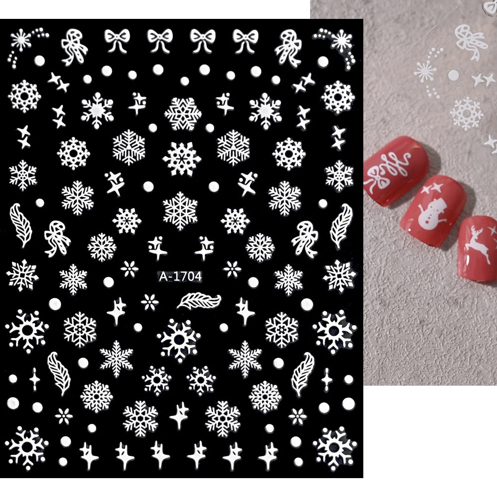 1sheet 3D White Snowflakes Nail Stickers for Christmas Winter Snow Flower Self-adhesive Nail Art Decals DIY Manicure Decorations