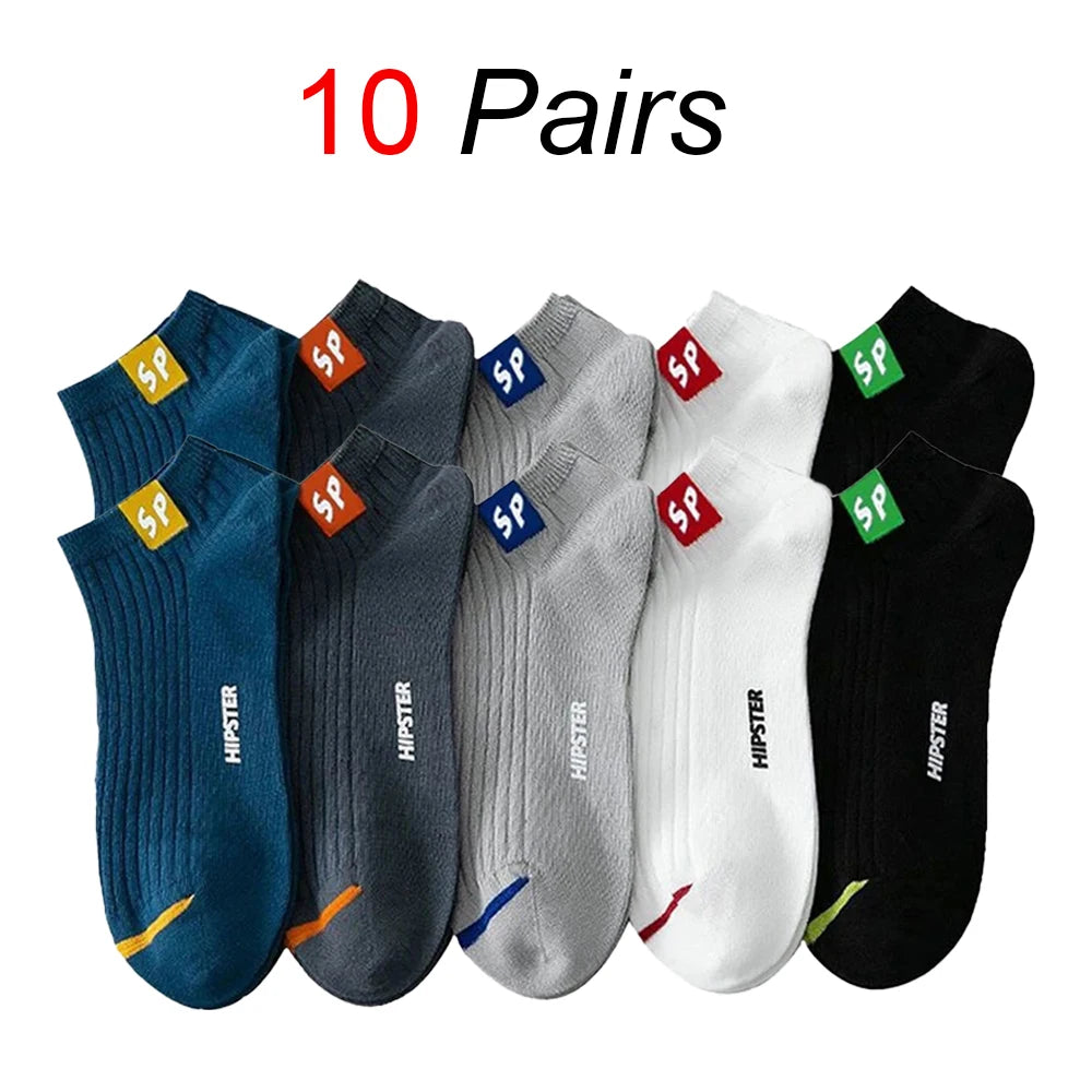 5/10/20/30 Pairs Men Ankle Socks Fashionable Letter Sports Style Odor Proof Sweat Absorbing Breathable Invisible Running Socks