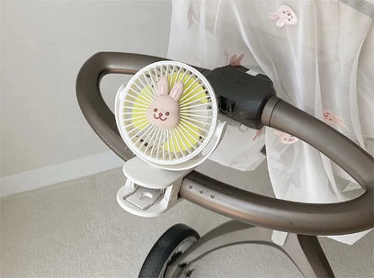 Korean Baby Cart Stroller Fans Portable Outdoor Fan Clip Cute Bear Bunny Rechargeable Handheld Electric Fan for Home 3 Speeds