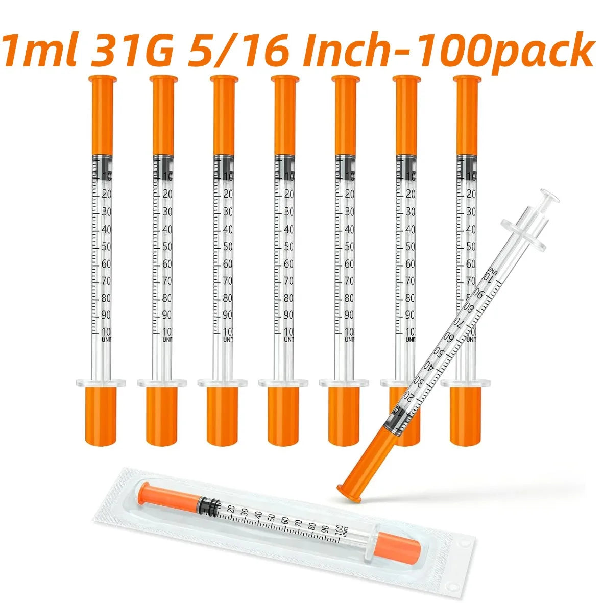 100/30 Pack 1ml 30G/31G 5/16 inch (8mm) Syringes with Needles Individually Packaged for Laboratory And Pet Supplies