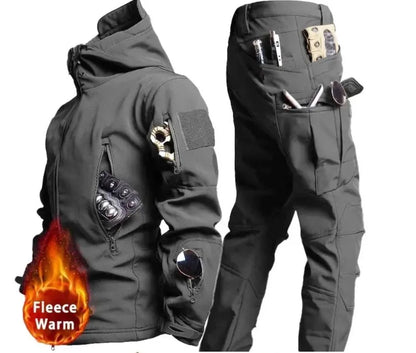 Winter Soft Shell Mens Tactical Set Outdoor Windproof Waterproof Warm Combat Suit Multi Pocket Thickened Camo Hunting Uniform