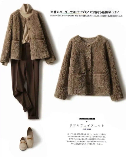 Women Autumn Winter New Outerwear Warm Particle Plush Short Jacket Fur Integrated Lamb Wool Trend Coats