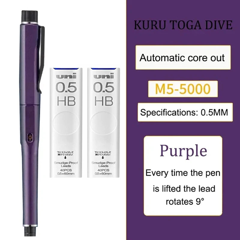 Japan Uni Kuru Toga DIVE Spin Mechanical Pencil M5-5000 Automatic Core/lead Self-revolving 0.5mm Advanced Drawing Art Stationery