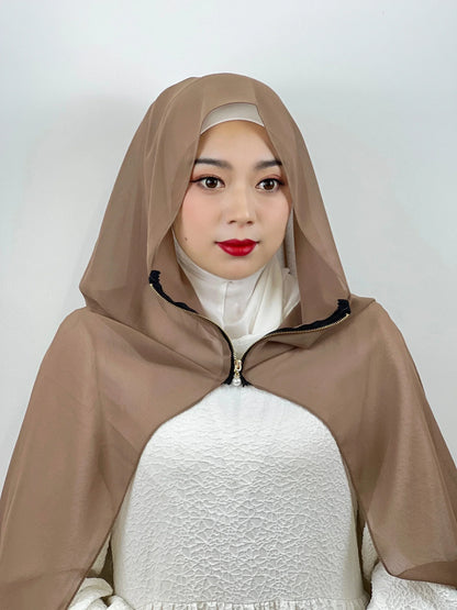 Muslim Hijab Arab Turkish Hijab with Zipper Chiffon Scarf Women's Fashion Plain Hijab Wrap Solid Color Shawl Headscaf 71x180cm