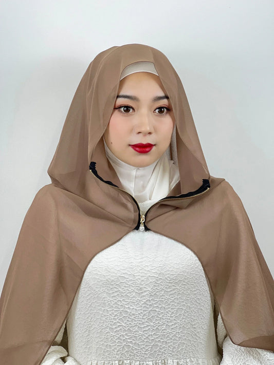 Muslim Hijab Arab Turkish Hijab with Zipper Chiffon Scarf Women's Fashion Plain Hijab Wrap Solid Color Shawl Headscaf 71x180cm