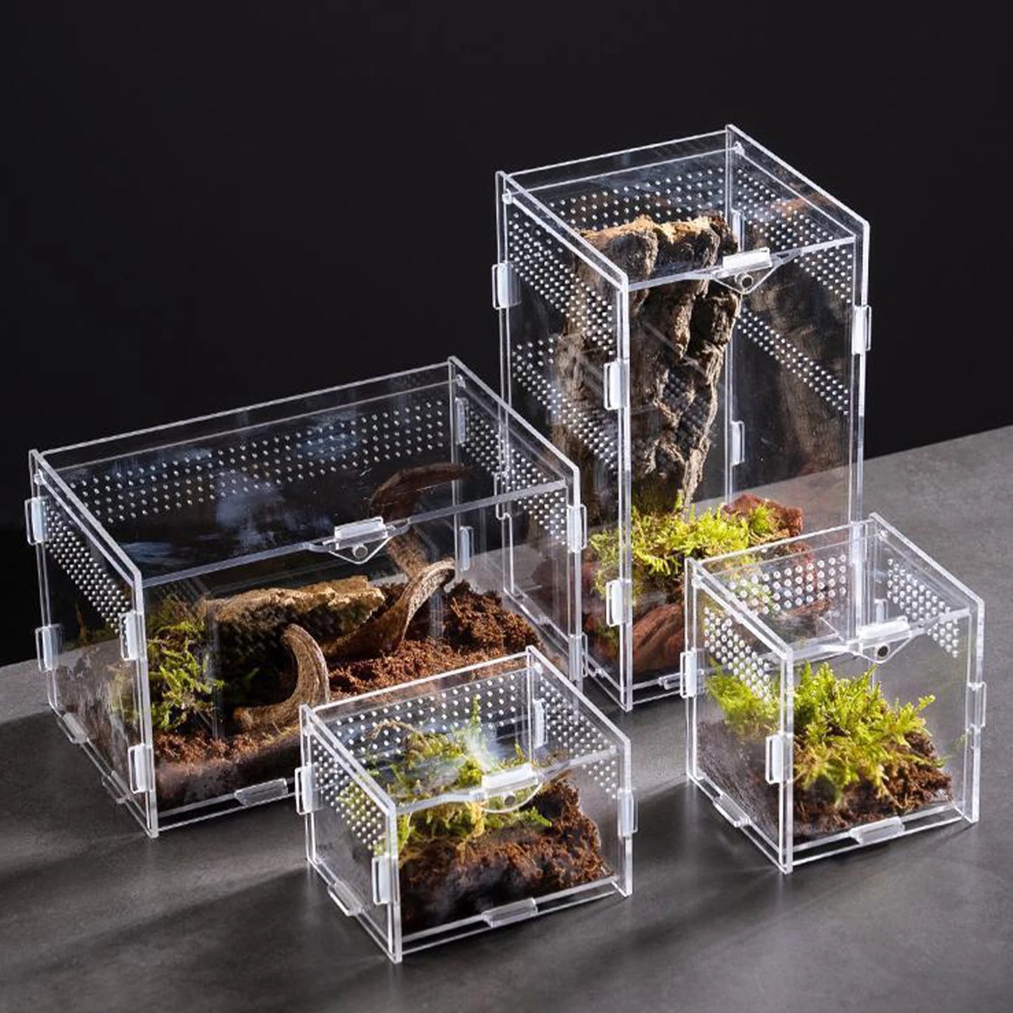 Acrylic Transparent Reptile Terrarium Breeding Box Turtle Cage Nano Arboreal Tarantula Enclosure Dearded Dragon Reptiles Habitat