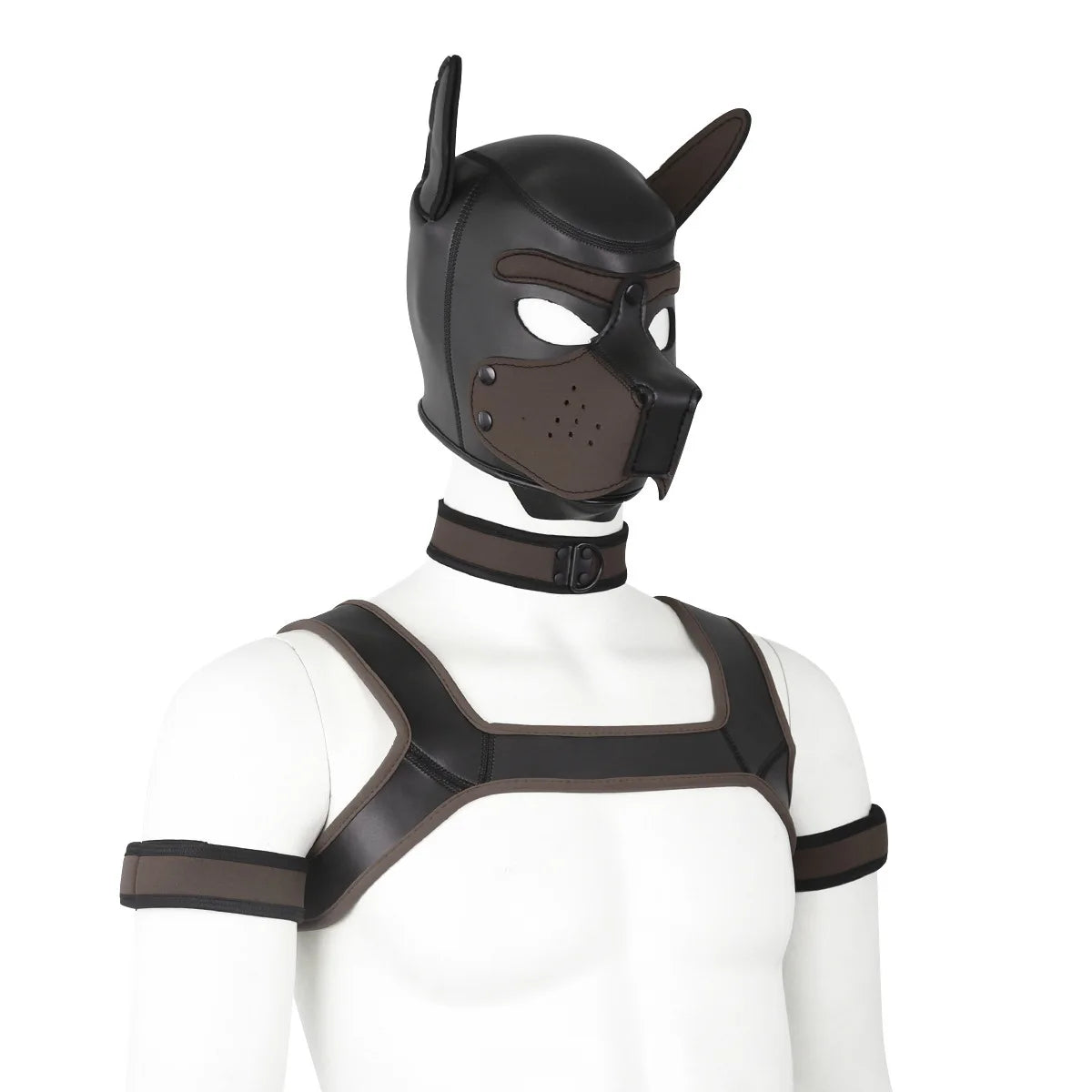 Large Size Puppy Cosplay Neoprene Fetish Hood Mask Kit with Chest Strap Collar Armband Sex Costumes for Bdsm Slave Role Play