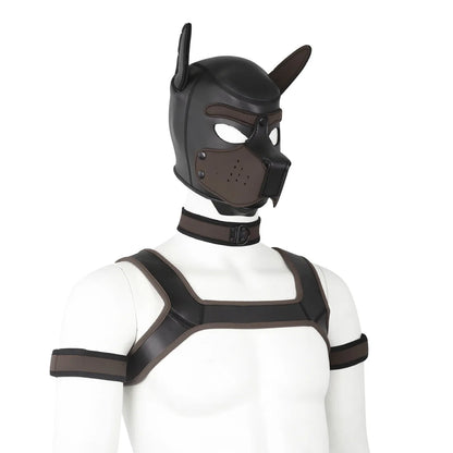 Large Size Puppy Cosplay Neoprene Fetish Hood Mask Kit with Chest Strap Collar Armband Sex Costumes for Bdsm Slave Role Play