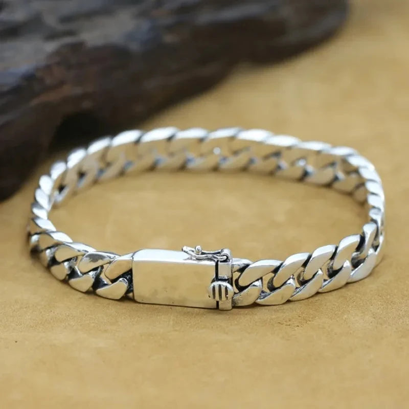 100% S925 Sterling Silver Bracelet 8MM Punk S925 Silver Jewelry Never Fade Carry Certificate Men Women Jewelry Gifts