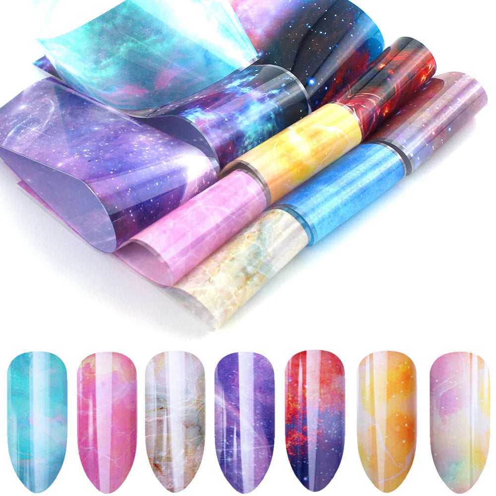 16Pc Holographic Nail Foil Set Starry Transfer 20*4cm Sticker Laser Flowers Leopard Mix Design Decal DIY Nail Art Decoration