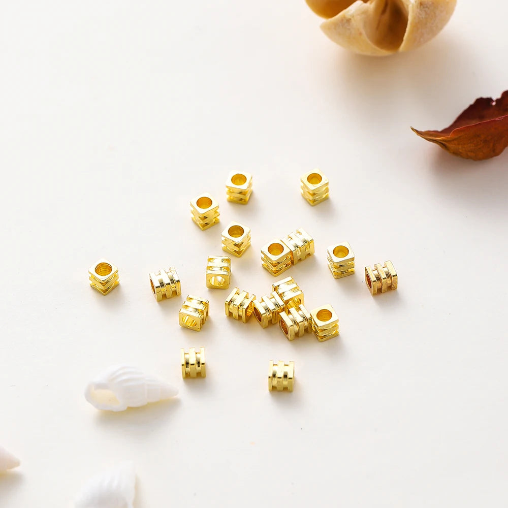 20pcs/lot 14K 18K Gold Square Loose SpacerBrass Beads Necklace Bracelet Beading Seeds For DIY Earing Charms Making Findinds