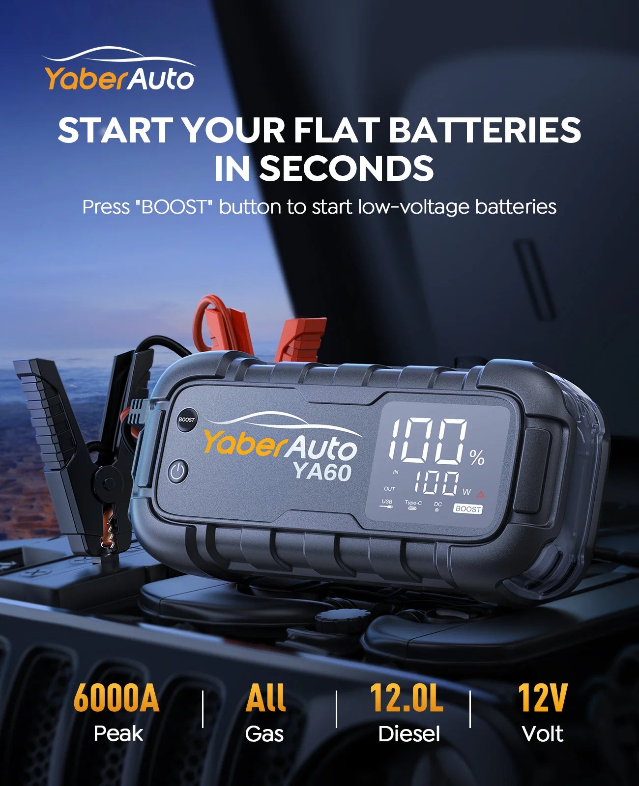 6000A Jump Starter 150W DC PD45W Car Battery Charger 3.3 LED Screen 600 Lumens Flashlight Battery Charger Super Starting Device
