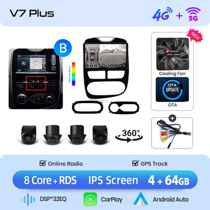 Junsun Wireless CarPlay Android Auto Car Radio for Renault Clio 4 2012- 2017 2 DIN Multimedia Stereo with Built-in Cooling Fan GPS Navigation SWC Bluetooth FM RDS DSP IPS Screen Car Intelligent Systems 4G WiFi 8 Core
