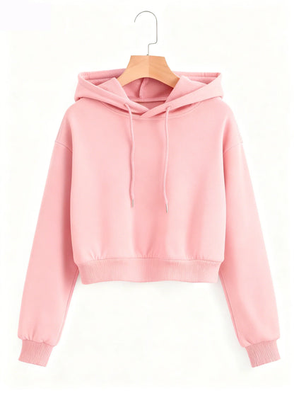 Street Style Solid Color Autumn Winter Cropped Sweatshirt Crop Top Hoodie Y2k Sweatshirts Fashion Casual Style Clothes