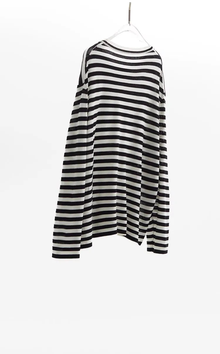 Classic Striped Long Sleeve T-Shirt Casual Versatile Knitted Pullover Top for Women 2026 Spring New Style
