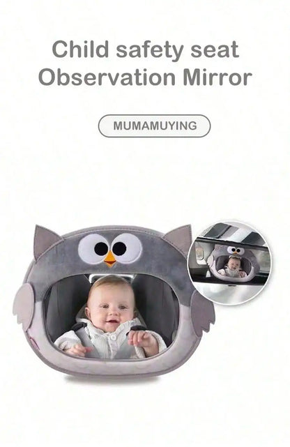 Adjustable Baby Car Rearview Mirror with Cartoon Plush Toy Multifunctional Safety Seat Interior Decoration for Cars