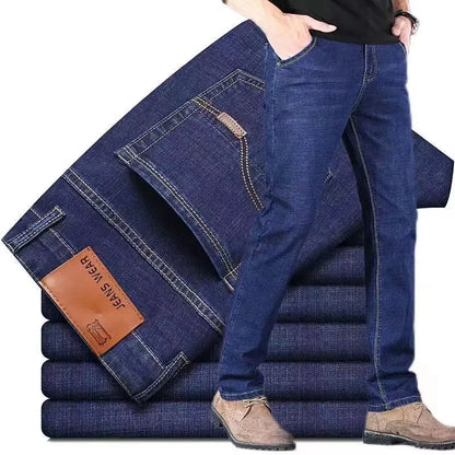 2025 New Business Men's Jeans Casual Straight Stretch Fashion Classic Blue Black Work Denim Pant Trousers Male Clothing