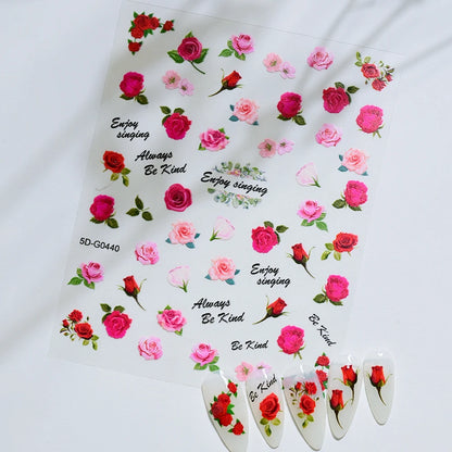 1PC 5D Macaron Flower/Fruit Nail Charms Sticker Embossed Bear/Rabbit/Letter Nails Slider Decals Summer Adhesive Manicure Decor&Y