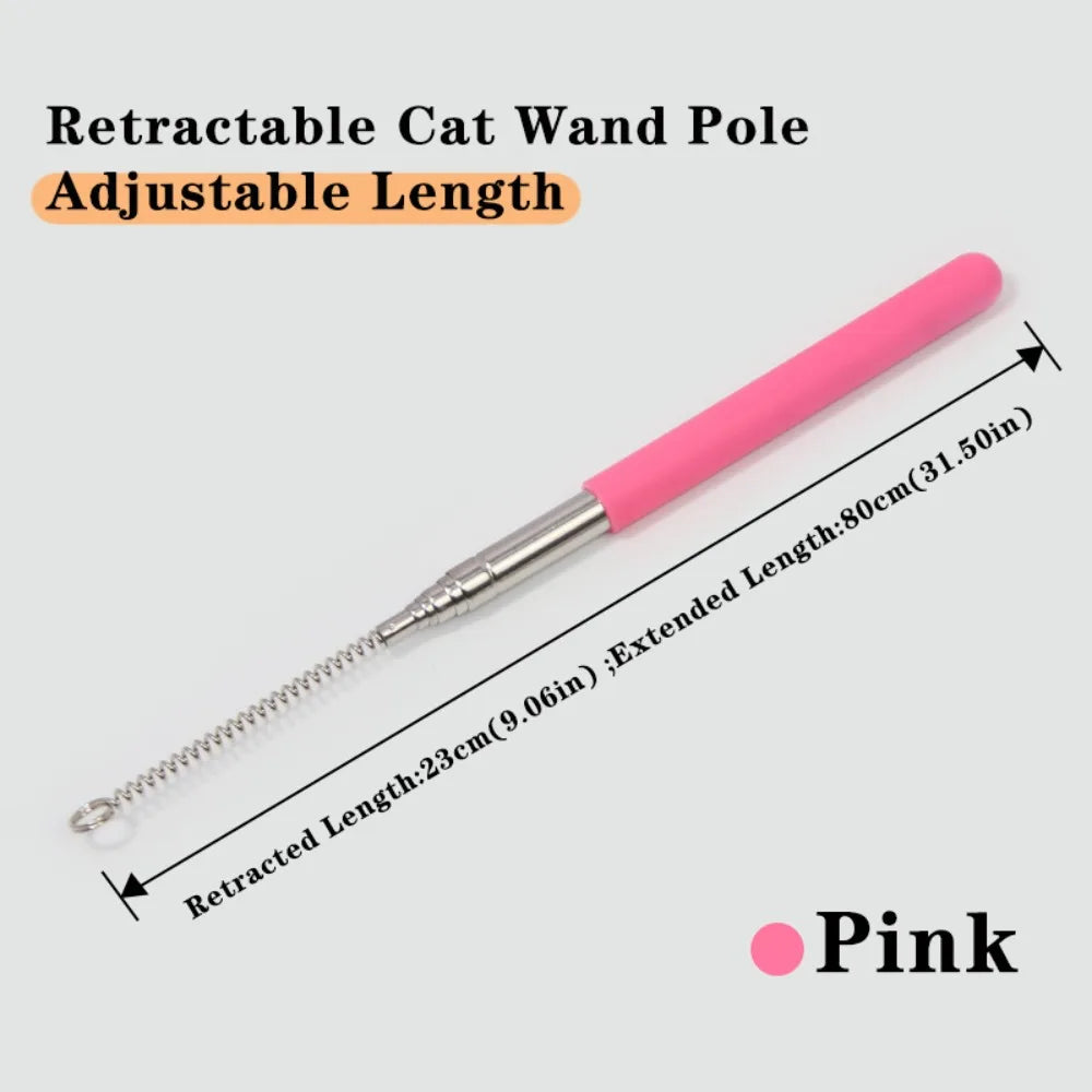 Retractable Cat Wand Pole Interactive with Hanging Loop DIY Cat Exercise Stick Stainless Steel Adjustable Length