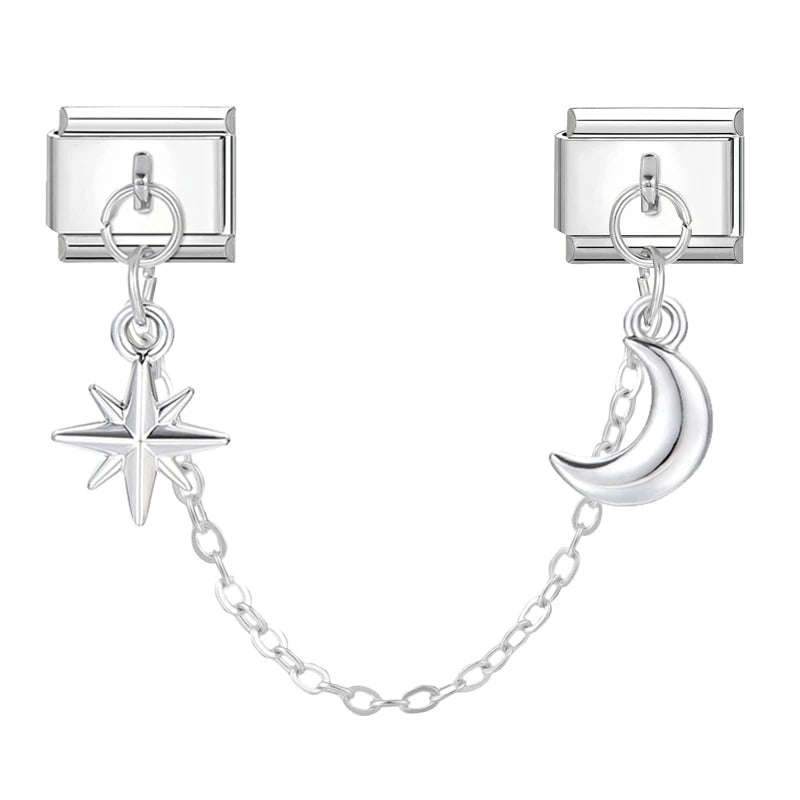 Tassel Chain Butterfly Flowers Star Moon Heart Zircon Italian Charm Links Fit 9mm Bracelet Stainless Steel DIY Jewelry Making
