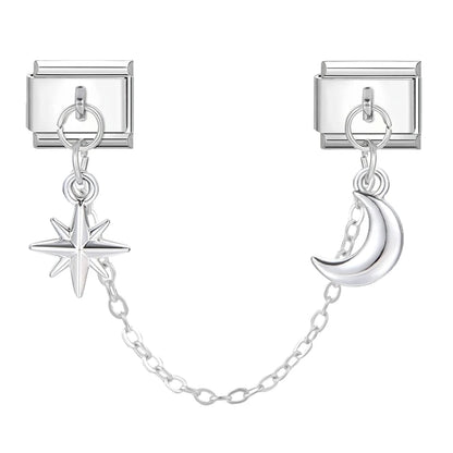 Tassel Chain Butterfly Flowers Star Moon Heart Zircon Italian Charm Links Fit 9mm Bracelet Stainless Steel DIY Jewelry Making