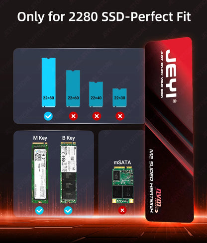 JEYI M.2 2280 SSD Graphene Copper Heatsink - Ultra Thin 0.5mm High Thermal Conductivity Cooling Pad for NVMe/SATA SSD(1/2/5pc）