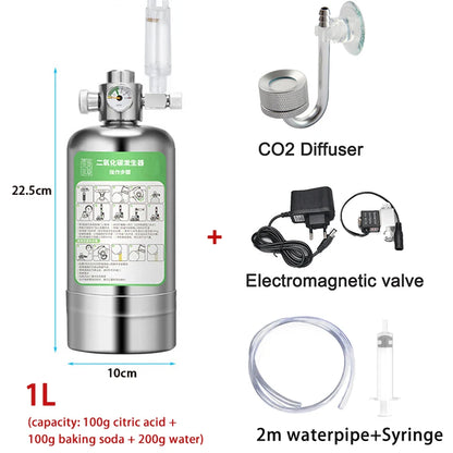 Aquarium CO2 Generator 1L 2L Fish Tank CO2 Cylinder Generator System Stainless Steel Water Injection Bubble Meter Aquatic Plant