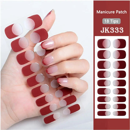 16/18/20Tips Semi-Cured Gel Nail Strips Adhesive Full Cover Stickers for Nails UV Lamp Need Press On Nails Fashion Manicure