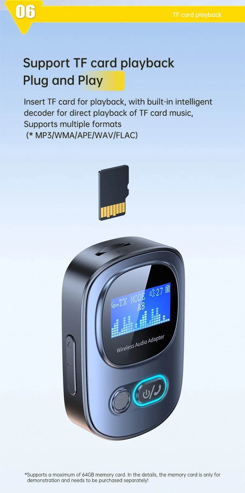 VIKEFON Car AUX Bluetooth Audio Receiver Transmitter TF Card Jack RCA Airplane Wireless Adapter Mic for TV PC Headphone Speaker
