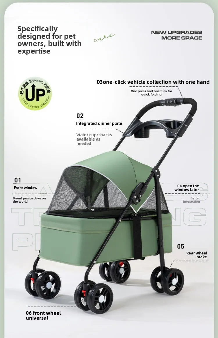 2026 New Lightweight Foldable Pet Stroller Teddy Cat Dog Handcart Outdoor Travel Cart for Small Pets