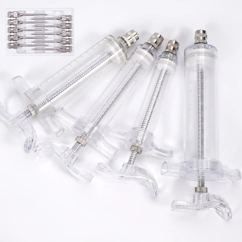 10/20/30/50ml Farm Animal Syringes Plastic Adjustable Dose Vaccine Injection with 10pcs needles Livestock Dispensing Tools